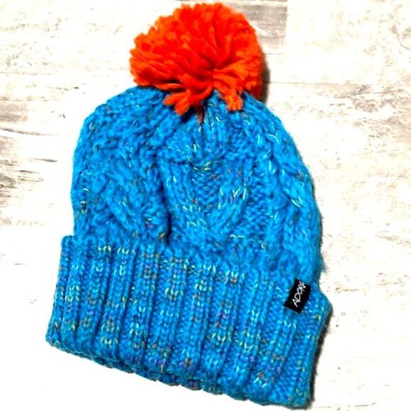 ADORA Hand Knitted Beanie NWOT Blue/Orange - Picture 1 of 3